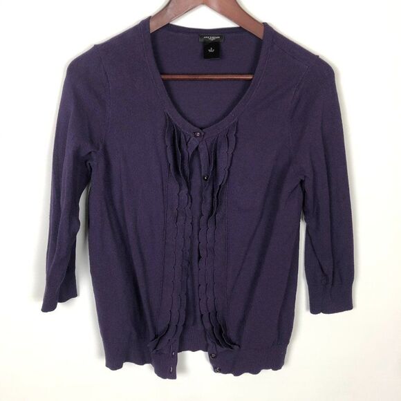 Ann Taylor Purple Ruffle Cardigan Sweater - Picture 1 of 5